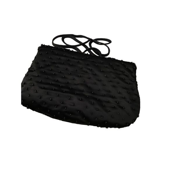 La Regale Vintage Black Satin Beaded Handbag Purse - Picture 4 of 10